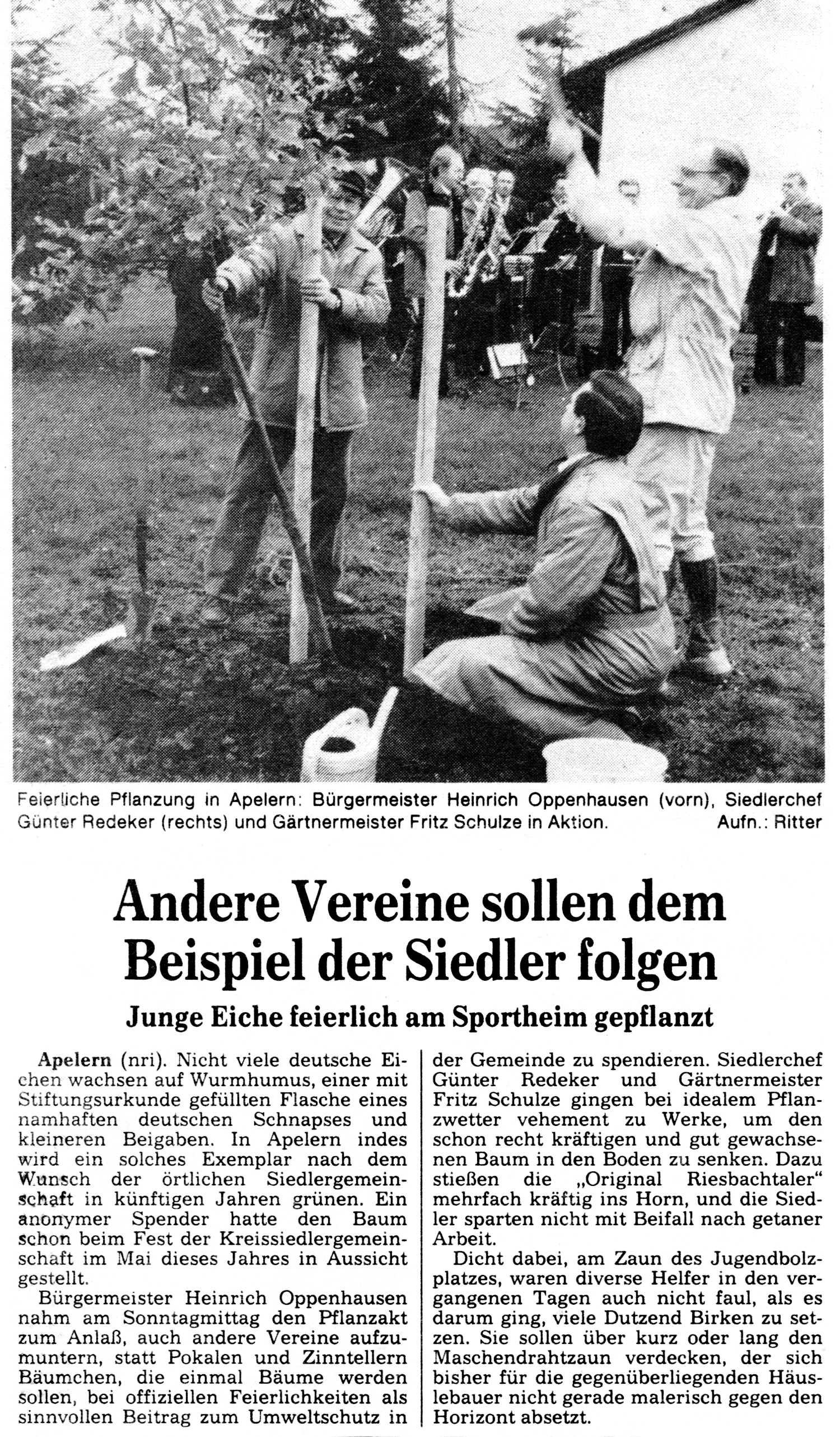 Zeitungsartikel Siedlerbund 1987