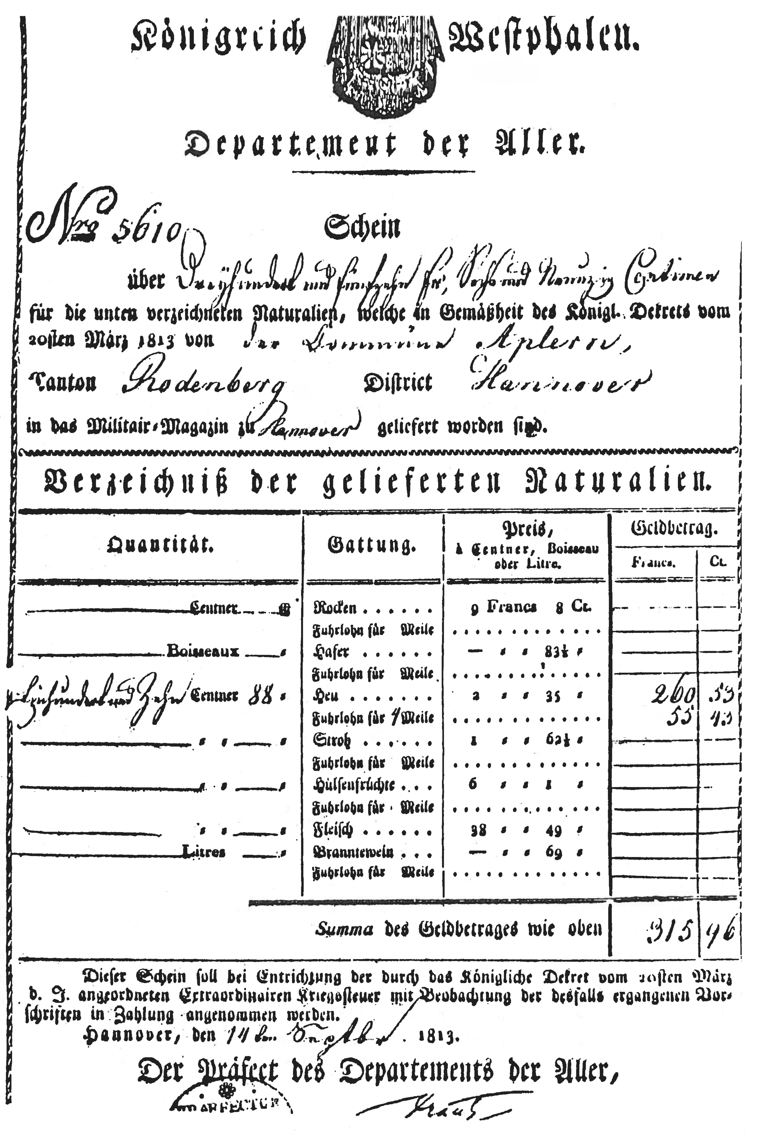 Dekret aus dem Kriegsjahr 1813