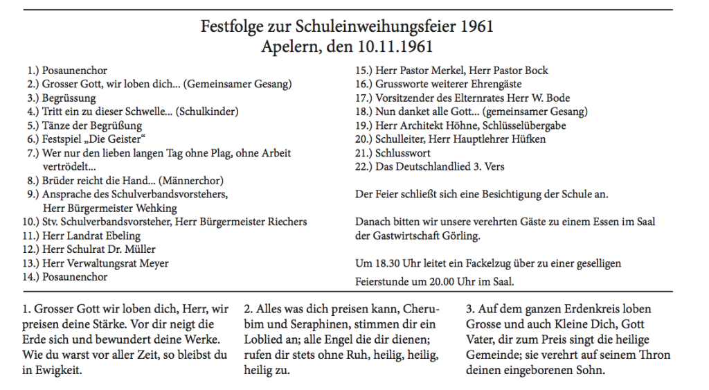 Festfolge zur Schuleinweihungsfeier 1961