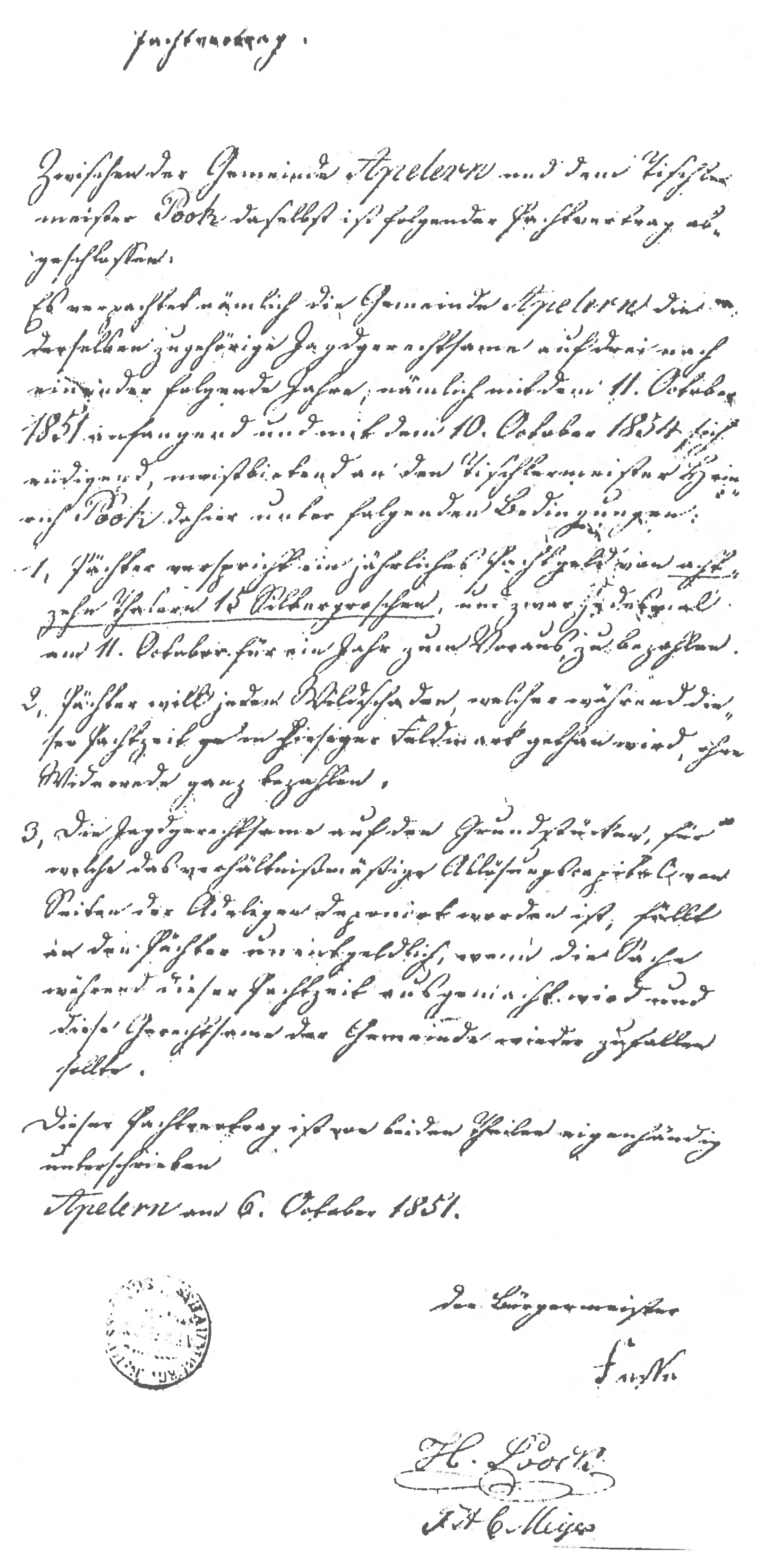 Dokument zur Jagd aus dem Jahr 1851